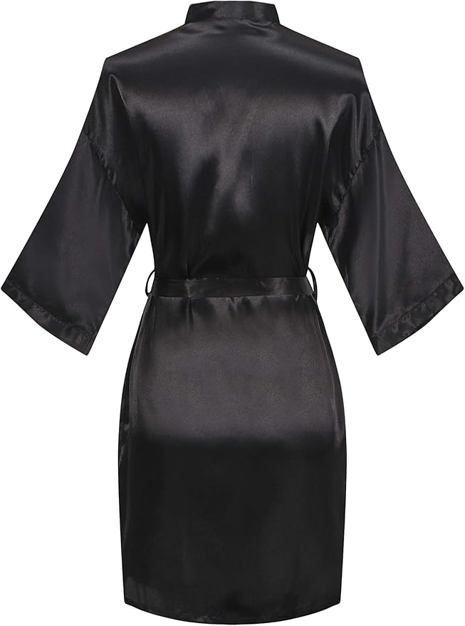 Women's Pure Color Satin Kimono Robe Short Bridesmaids Robe Dressing Gown