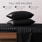 MR&HM Satin Bed Sheets, Full Size Sheets Set, 4 Pcs Silky Bedding Set with 15 Inches Deep Pocket for Mattress (Full, Black Striped)