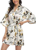 Women's Floral Satin Robes Bride Bridesmaid Getting Ready Robe Short Silky Kimono Sleepwear for Wedding Party