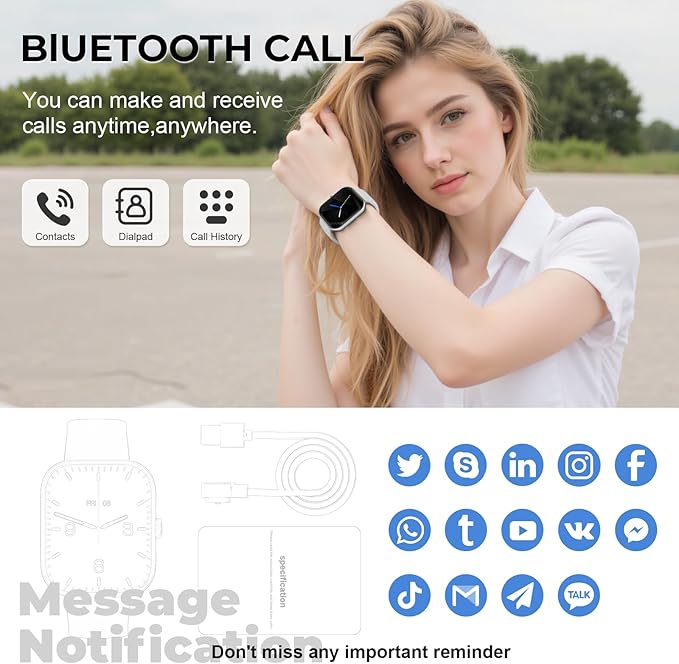 Smart Watch for Men Women, 1.83" HD Touchscreen Fitness Watch with Bluetooth Call & Message Notifications, 110+ Sport Modes, 24/7 Heart Rate/Sleep Monitor, IP68 Waterproof Fitness Tracker, Silver Gray