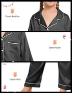 EPLAZA Kids Satin Pajamas Sets Girls Boys Button-Down Silky Pajamas Sleepwear with Hairband Eye Mask Hair Tie