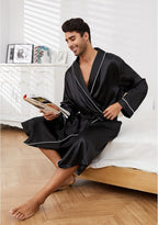 Vulcanodon Men’s Satin Robe Lightweight,Men's Luxurious Silk Kimono Bathrobe