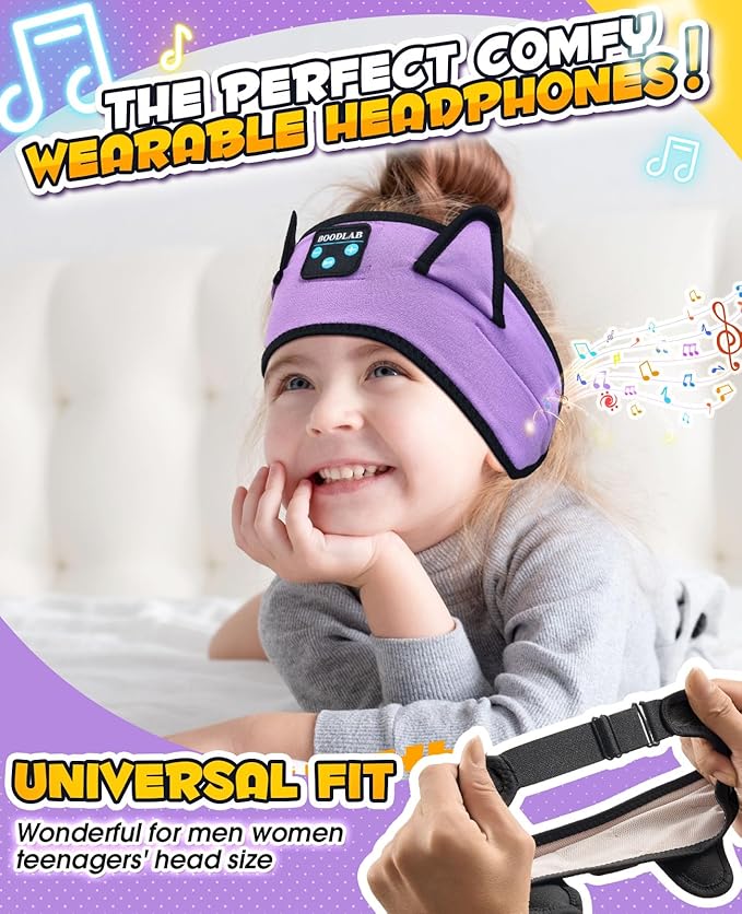 Kids Headphones Headband Wireless, Kids Bluetooth Headband, Baby Headphones with Thin Speakers & Wired Playback 3.5 MM Jack, Perfect Toddlers & Children's Earphones for Home, School & Travel