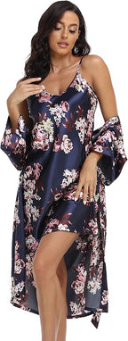 Women's Satin Robes Set with Nightgown Silk Kimono Pajamas 2 Piece Sleepwear Camisole Wedding Bride Gown Set