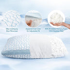 QUTOOL Double Sided Cooling Pillow for Hot Sleepers, Shredded Memory Foam Pillows Queen Size Set of 2, Adjustable Soft & Firm Gel Bed Pillow for Side, Back, Stomach Sleepers