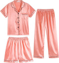 Hupohoi Unisex Girls Boys Kids Pajama Sets Button Down Satin Sleepwear Nighty 3PCS Silky Lounge Sets Nightwear