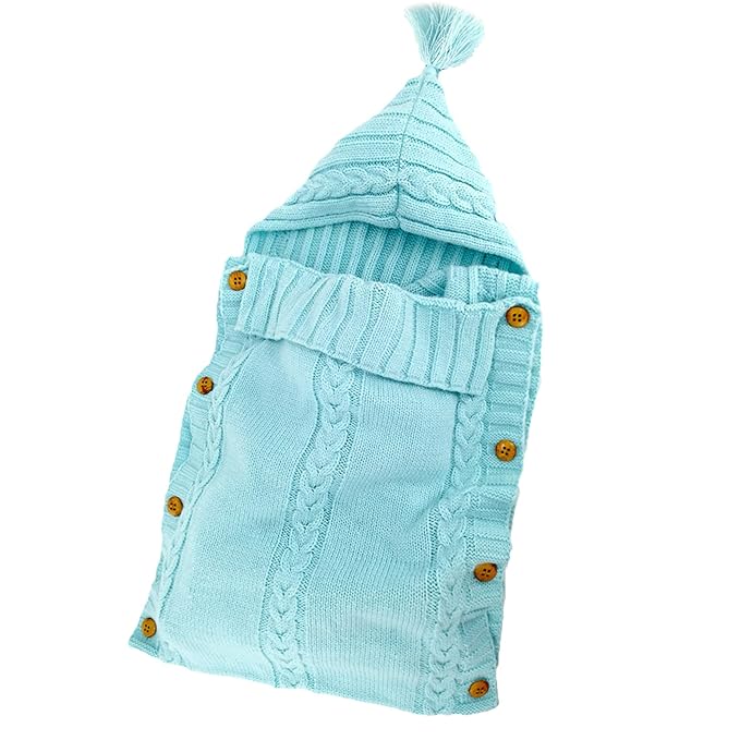 XMWEALTHY Newborn Baby Wrap Swaddle Blanket Knit Sleeping Bag Receiving Blankets Stroller Wrap for Baby Sky Blue 0-6 Month