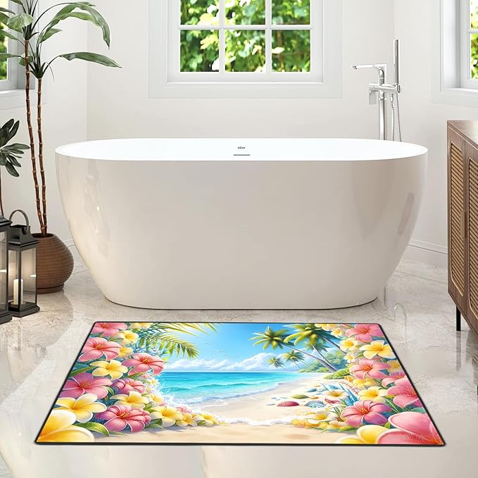 Tropical Flowers Area Rug 2x3 ft Entry Rug Washable Boho Rugs Non Slip Low Pile Floral Door Mat Small Carpet for Bedroom, Bedside, Kids Room, Office, Dining Room