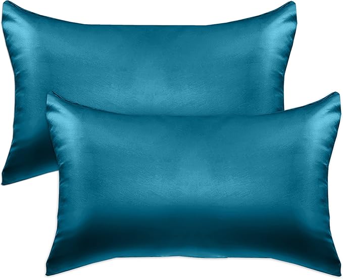 Elegant Comfort 2-Pack Cooling Viscose Satin Pillowcase Set with Hidden Zipper Closure, Silky Smooth for Best Hair and Skin Care-Beautiful Gift Box-2-Piece Satin Pillowcase Set, King, Turquoise