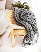 Boho Throw Blanket - Chunky Knit Blanket Full Size Blanket for Adult 54x75, Boho Blanket Bed Decor, Knit Blanket for Couch, Birthday Gift for Women, Ideas (Dark Grey, 54"x75")