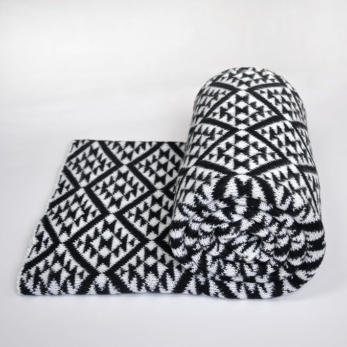 Nordic Style Black and White Stripes Throw Blanket for Couch,Soft Cozy Cable Knit Throw for Bed Sofa Chair Living Room,Lightweight Warm Maximalist Decor Christmas Blanket,50"x60"(cr-D01)