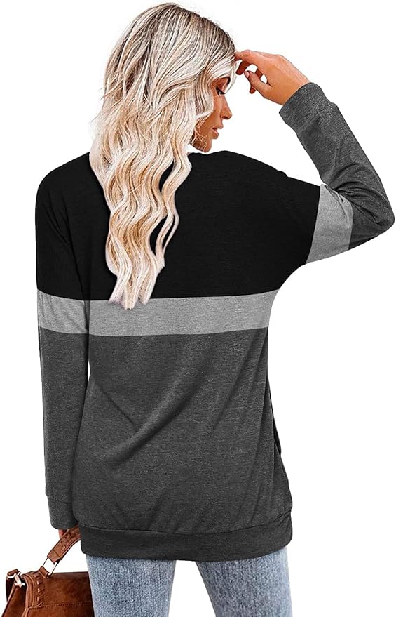 Magritta Women's Long Sleeve Leopard Color Block Tunic Comfy Crewneck T Shirt Tops Black XL