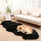 Real Fur Sheepskin Rug with Little Patches, Genuine Fuzzy Wool Sheep Skin Throw Pad for Bedroom Floor Living Room Sofa Luxury Fur Carpet (Black, 2FT×6FT Patchwork)