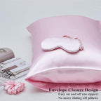 Satin Pillowcase for Hair and Skin, Vegan Silk Pillowcase Set-2 Pink Satin Pillowcases, 1 Eye Mask, 1 Scrunchie-Luxury Sleep Set, Silky Satin Pillow Cases Queen Size with Envelope Closure