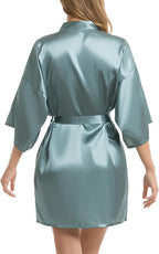 Vlazom Womens Kimono Robes Dressing Gown Satin Bathrobe Nightdress Short Style Bridal Robe