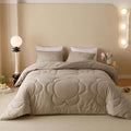 Luxlovery Mocha Sunflower Comforter Set Queen Beige Khaki Bedding Set Queen Size Boho Farmhouse Blanket Quilts Floral Elegant Soft Breathable Bedding Comforter Set