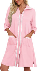 Ekouaer Women Zipper Robe Lightweight House Coat Zipper Front Short Bathrobes Soft Nightgown with Pockets S-3XL