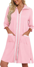 Ekouaer Women Zipper Robe Lightweight House Coat Zipper Front Short Bathrobes Soft Nightgown with Pockets S-3XL
