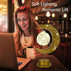 Decorative Table Lamp, Crescent Moon Lamp Ramadan Table Decor, Battery Powered Christmas Ramadan Desk Lamp Decorations for Home, Patterned Hollow Out Warm Boho Light for Bedrooms Nightstand
