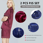WJing Yi Jia Womens Silk Satin Pajamas Loungewear Two-Piece Sleepwear Button-Down Floral Pj Set XS-4XL