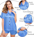 LecGee Womens Silk Satin Pajamas Short Sleeve Loungewear Two-Piece Sleepwear Button-Down Pj Set