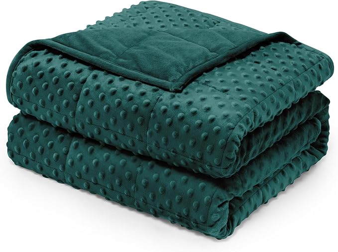 Wemore Minky Dot Weighted Blanket for Adults Queen Size 15 lb, Soft Heavy Blanket for Stress Relief and Sleep Promotion, Breathable Blanket for All-Season with Glass Beads, Dark Green 60 x 80 inches