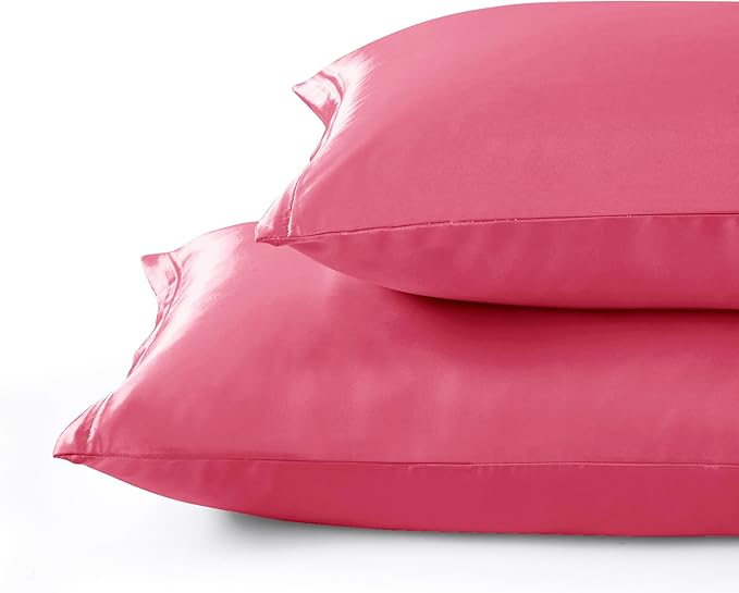Peach Red Satin Pillowcases with Zipper （20x36）,King Size Pillowcases Set of 2,Peachblow Silk Pillowcase for Hair and Skin