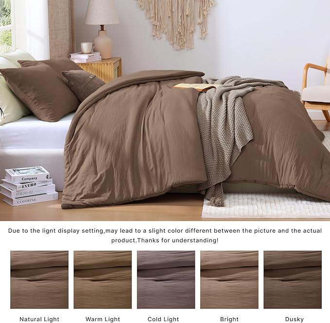 WRENSONGE Super King Plus Comforter Set - 3 Pieces Prewashed Brown Comforter Soft Lightweight for All Seasons,Down Alternative Comforters Super King Plus Size with 2 Pillow Shams