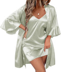 Ekouaer Women's Silk Robe Set V-neck 2 Piece Bridal Party Robes and Satin Bathrobe Set with Pockets