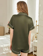Silk Pajamas for Women Short Sleeve Sleepwear Soft Button Down Loungewear 2 Piece Satin Pjs Shorts Set S-XXL