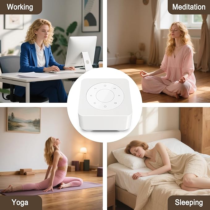 White Noise Sound Machine, Noise Machine for 20 Soothing Sounds, 2 Customizable Shortcut Buttons, Timer, Memory Function, USB-A Cable Included(Battery&Adapter NOT Included)for Baby, Kids&Adult (white)