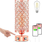 Crystal Table Lamps, Rose Gold Touch Desk Lamp Bedside Pink Lamp with 2 USB Charging Port Nightstand Night Light Room Decor for Bedroom, Kids Room, Home Office, Living Room,Bar, Restaurant
