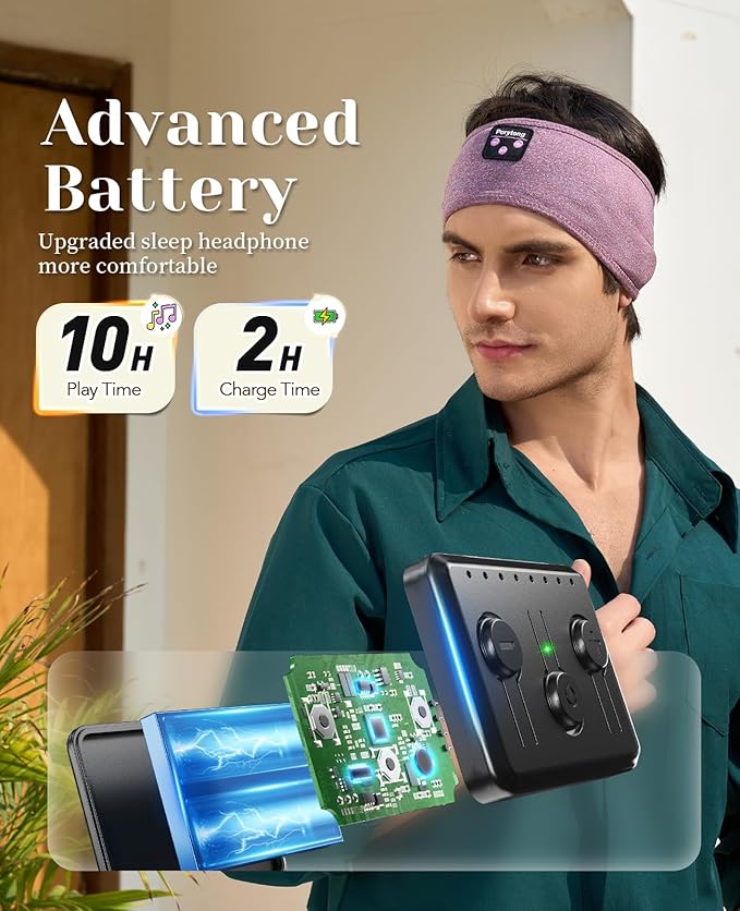 Sleep Headphones Bluetooth 5.4 Headband, Sleeping Headphones for Side Sleepers, Over-Ear Headphones with Built-in Stereo Speakers, Soft Sports Headband Music Earphones for Workout Running Air