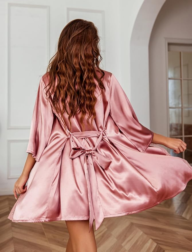 Avidlove Women's Kimono Robe Short Satin Pure Short Silky Robes