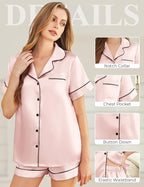 Silk Pajamas for Women Short Sleeve Sleepwear Soft Button Down Loungewear 2 Piece Satin Pjs Shorts Set S-XXL