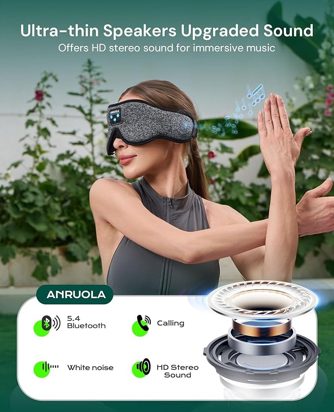 3D Contoured Sleep Mask with Bluetooth 5.4 Headphones, Wireless Music Sleep Headphones for Side Sleepers, Blackout & Noise Cancelling Eye Mask for Men Women, Fast Charging & Long Playtime Battery
