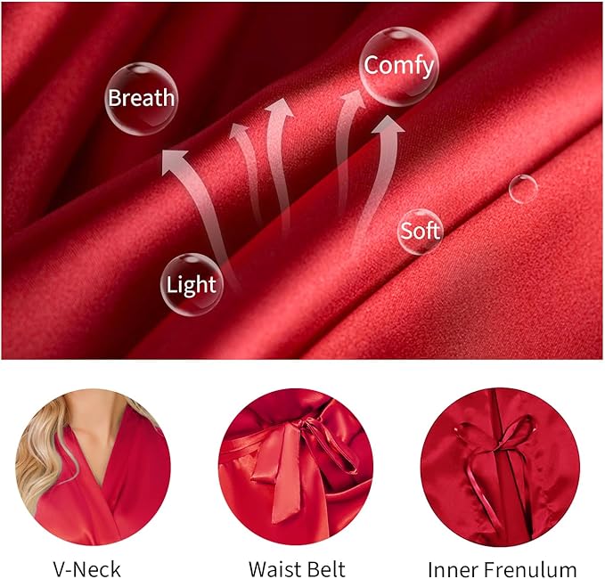 Lovasy Women's Satin Robes Silky Short Robe Lightweight Sleepwear Bride Bridesmaids Bathrobes Dressing Gowns Loungewear S-XXL