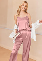 Ekouaer Women Silk Satin Pajamas Sleeveless Pjs Set 2 Piece Summer Loungewear Sleepwear with Pockets S-XXL