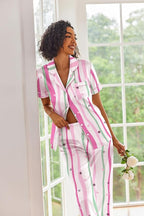 Ekouaer Silk Satin Pajamas Set Women Short Sleeve Sleepwear Soft Button Down Loungewear Pjs Set