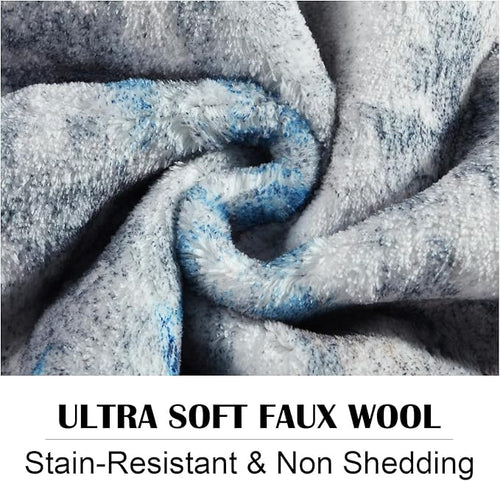 Area Rug 8x10 Washable Rugs Modern Abstract Area Rug Soft Non-Slip Non-Shedding Faux Wool Stain Resistant Floor Carpets for Living Room Bedroom Dining Room Kids Room Home Office (Blue, Ivory)