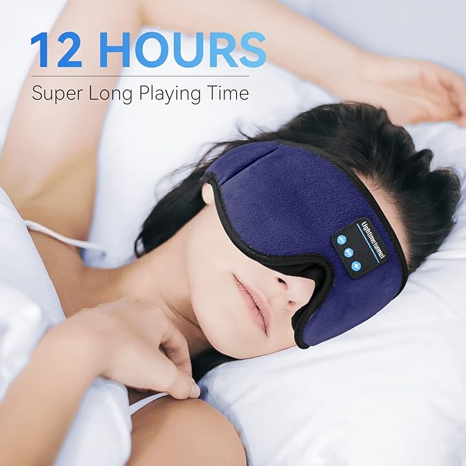 Sleep Headphones, 3D Bluetooth Sleep Mask, LIGHTIMETUNNEL Washable Sleeping Headphones with Ultra Thin Stereo Speakers Microphone Hands Free for Insomnia Travel Blue Color
