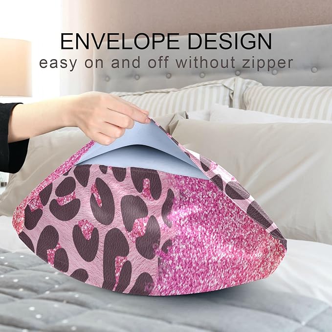 Satin Pillowcase for Hair and Skin, Pink Glitters Leopard Prints Silk Pillowcase Soft and Cozy Body Pillow Covers, Queen Size Satin Pillow Cases with Envelope Closure(20x30 Inch), 1PC