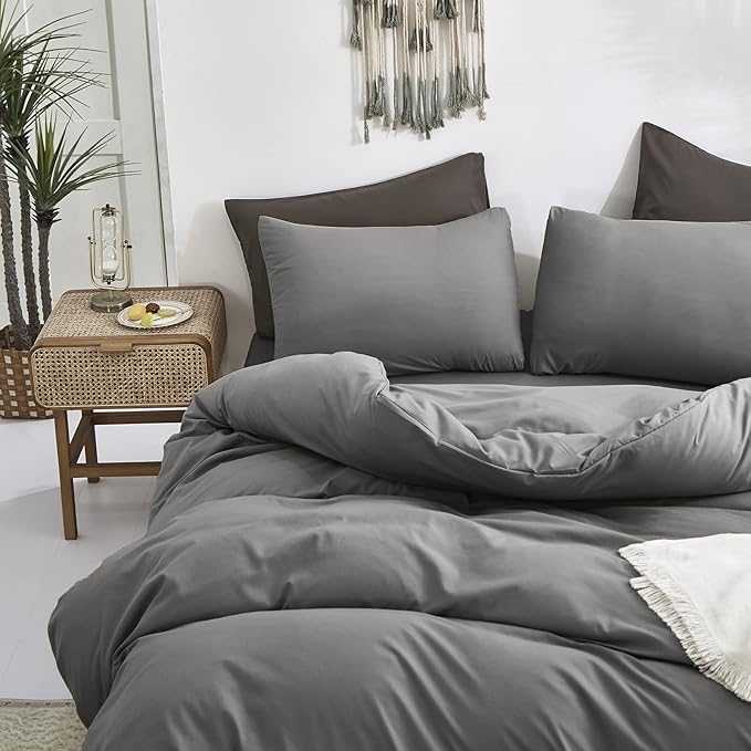 Luxlovery Grey Comforter Set King Men Boys Dark Grey Bedding Set Modern Solid Color Gray Blanket Quilts Cozy Soft Durable Grey Comforter for Women Men King Bed