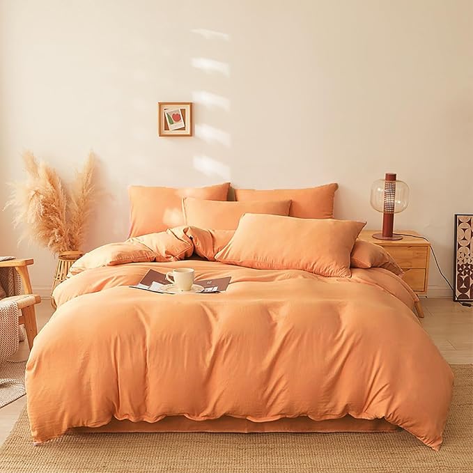 Luxlovery Peach Comforter Set Twin Girls Teens Peach Pink Bedding Comforter Set Solid Soft Orange Pink Breathable Blanket Quilts 3 Piece Bedding Set for Twin Bed Kids