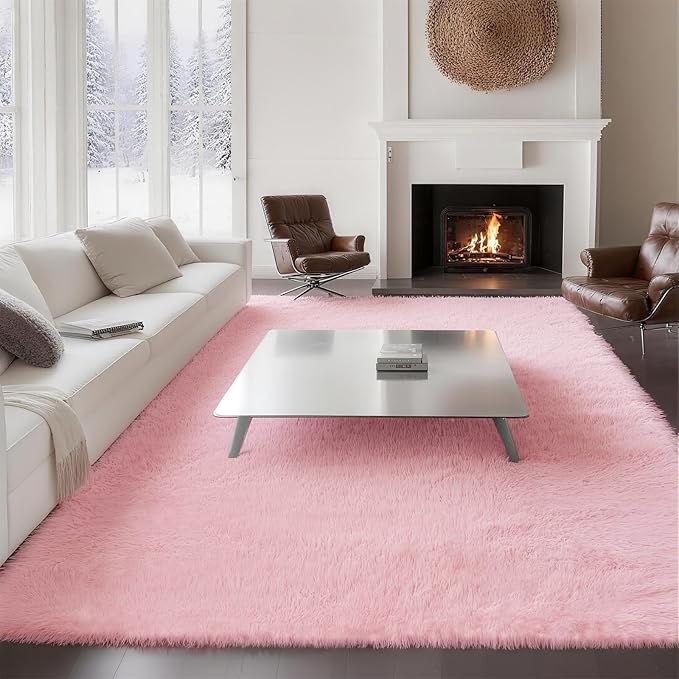 Shag 8x10 Pink Area Rug – 8x10 Rugs for Bedroom Girls, Ultra Soft Fluffy Plush Large Carpet, Shaggy Furry Rugs for Living Room, Dorm, Kids and Girls Room, Nursery, Home Office Décor