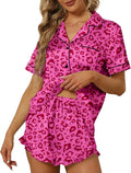 SAPJON Satin Silk Pajamas for Women 2Pcs Ruffle Notch Collar Sleepwear Button Down Short Sleeve Shorts Pjs Set Loungewear