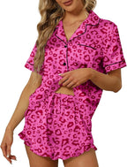 SAPJON Satin Silk Pajamas for Women 2Pcs Ruffle Notch Collar Sleepwear Button Down Short Sleeve Shorts Pjs Set Loungewear