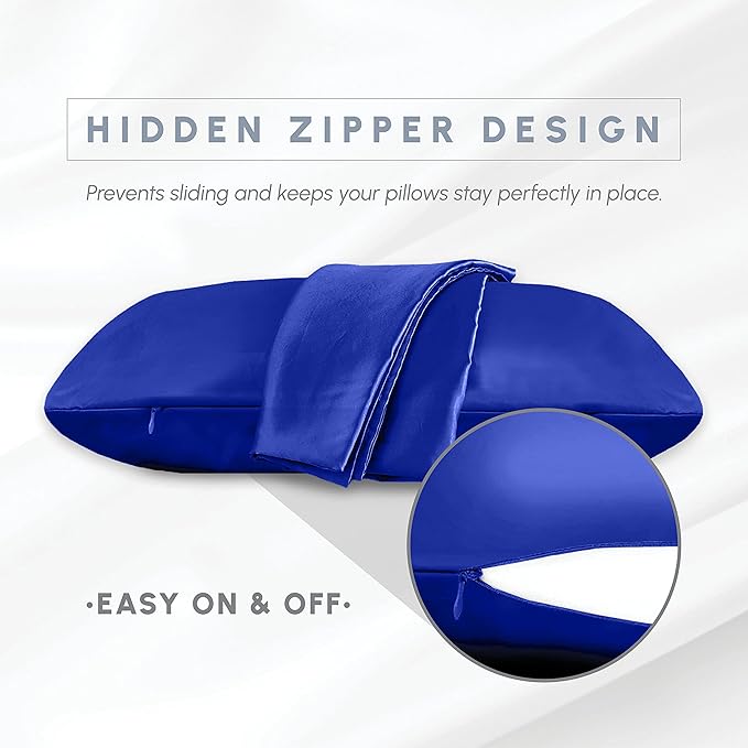 Elegant Comfort 6-Pack Cooling Viscose Satin Pillowcase Set with Hidden Zipper Closure, Silky Smooth for Hair and Skin Care-Beautiful Gift Box-6-Piece Satin Pillowcase Set, Standard/Queen, Royal Blue