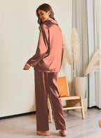 Ekouaer Pajamas For Women Set Silk Pjs 2 Piece Satin Sleepwear Long Sleeve Button Down Lounge Sets With Pant