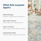 Lessymo Floral Washable Rugs 8x10, Faux Wool Soft Area Rugs for Living Room Bedroom, Boho Non-Slip Forest Stain Resistance Large Carpet for Dining Room Home Office, Beige Brown